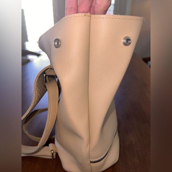 MIKA Beige Vegan Leather Backpack Purse 3-Way Convertible Sling Shoulder Bag EUC - Picture 6 of 9